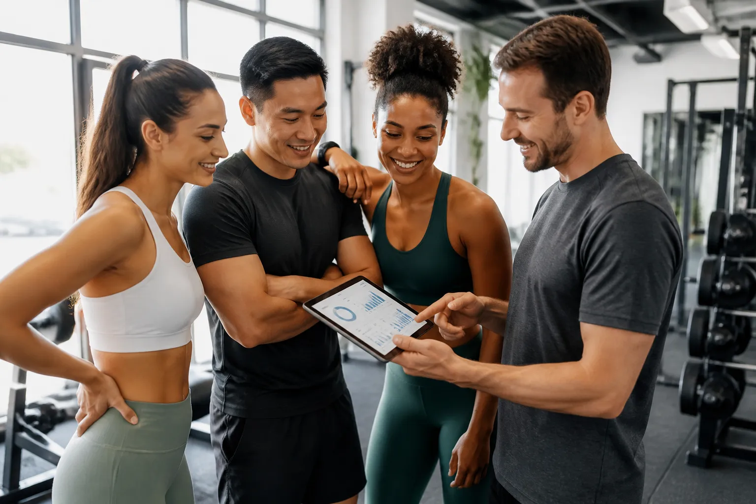 Gym Members Reviewing Fitness Results