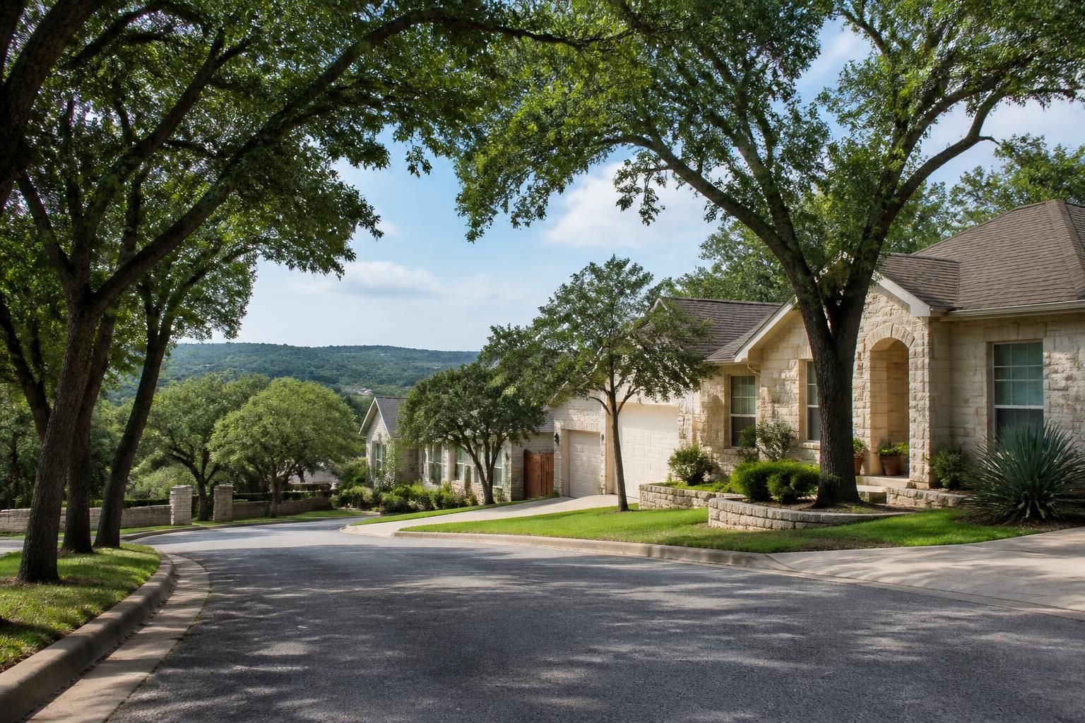 Leafy suburban street scene in Leon Valley